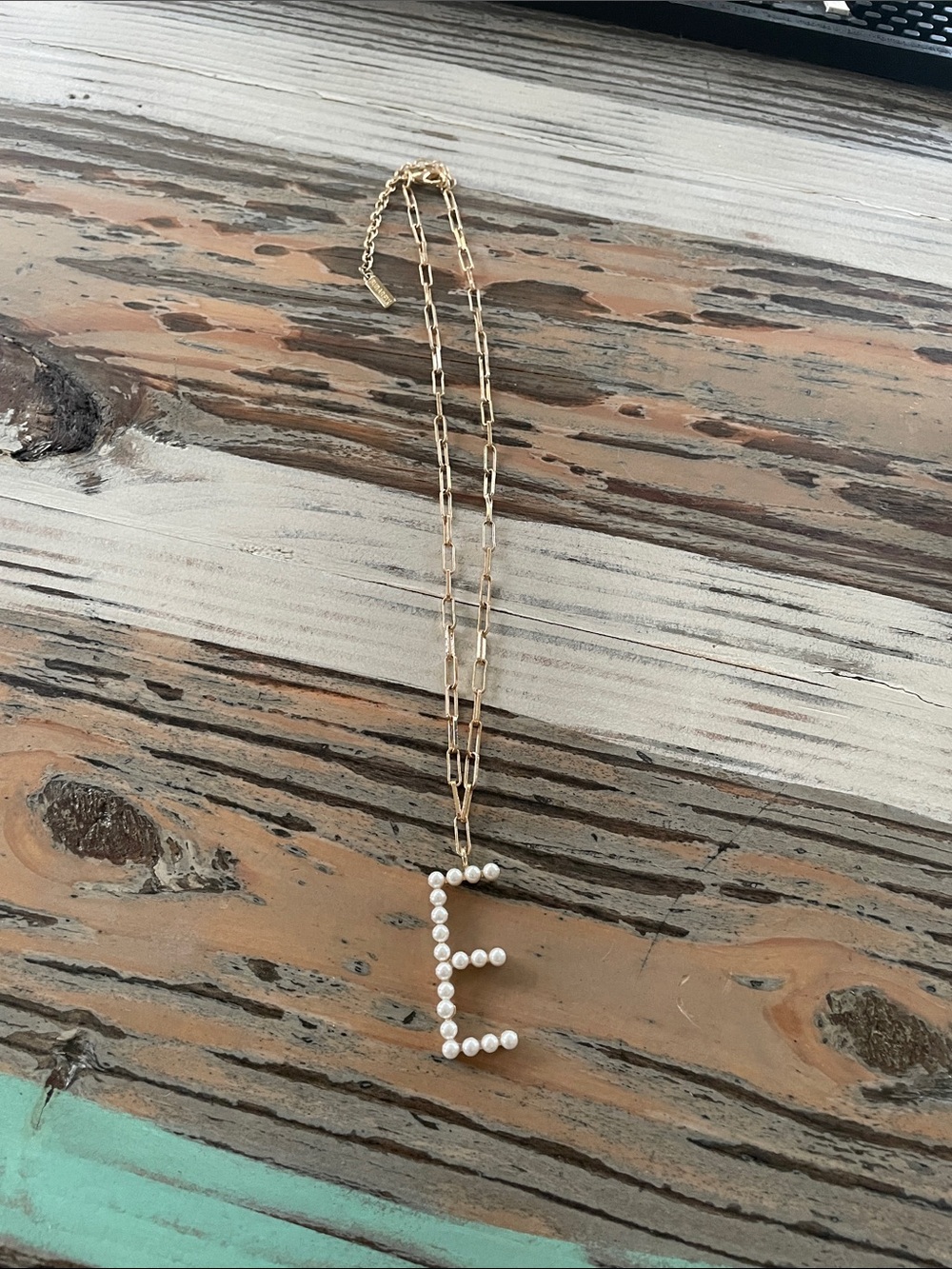 Sugarfix Baublebar Letter “E” Pearl Paperclip Adjustable Length Necklace